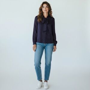 Zara Trafaluc Navy Blouse with Orange Dots